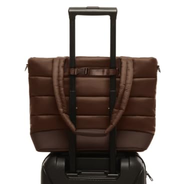 Large Brown Puffer Tote Bag with Laptop Pocket Adjustable  Luggage Strap