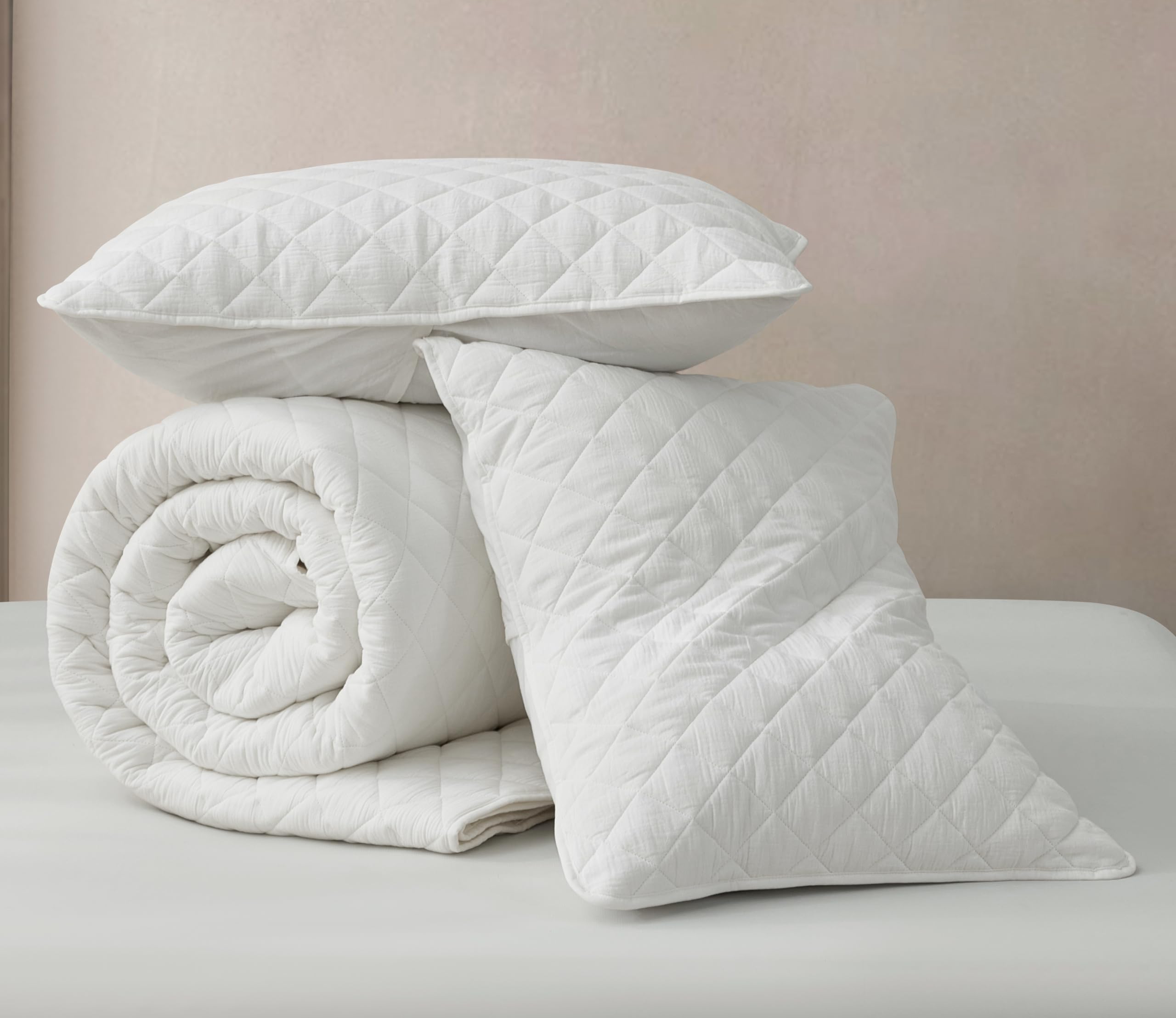 Chezmoi Collection 3-Piece Cotton Gauze King Quilt Set, White Soft Washed Cotton Gauze Bedspread, Lightweight Breathable Reversible 180GSM Fill for All Season Retail $94.00