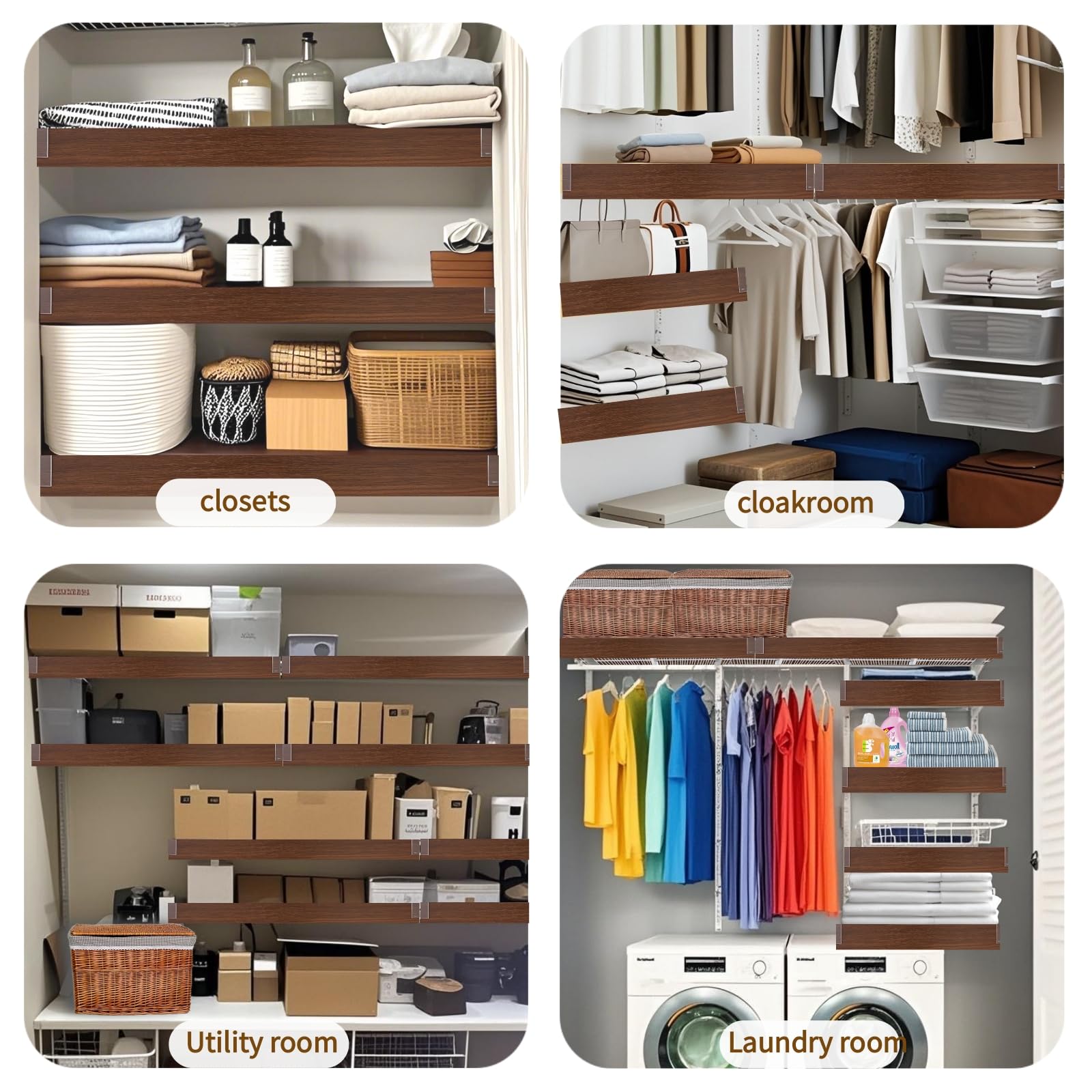 Wire Shelf Covers 16x12 Walnut PVC 4 Pcs Set - $36.75