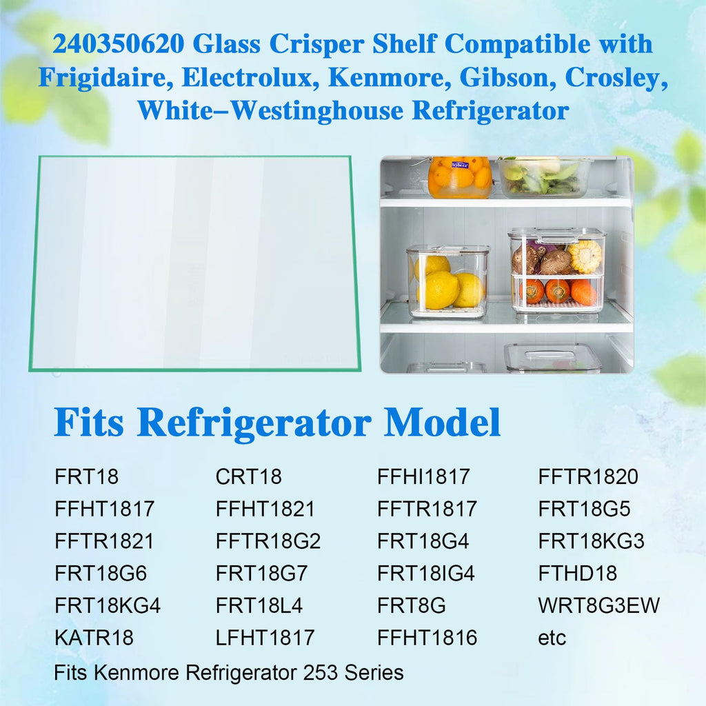 Replacement Glass Refrigerator Shelf 240350620 for Frigidaire Kenmore 23.78x16.34