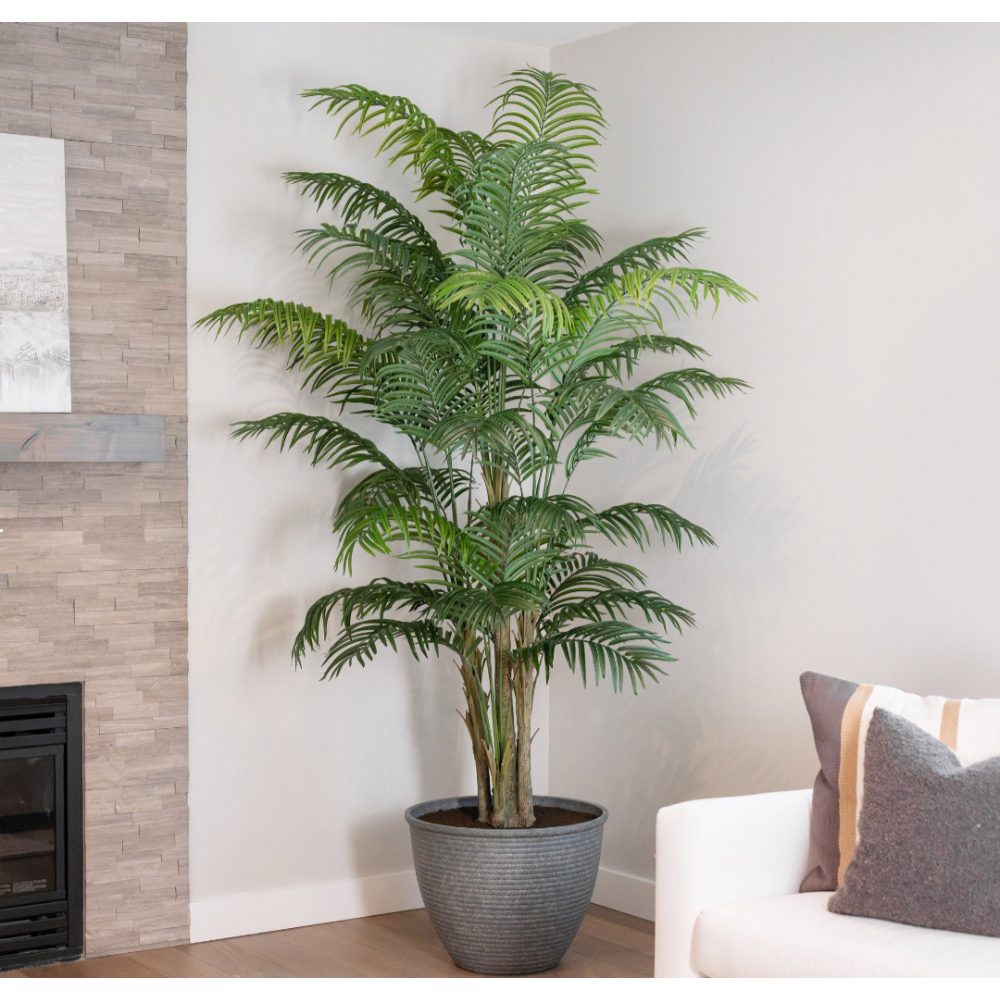 Artificial Green Areca Palm Tree 8 Feet Tall with Grey Planter