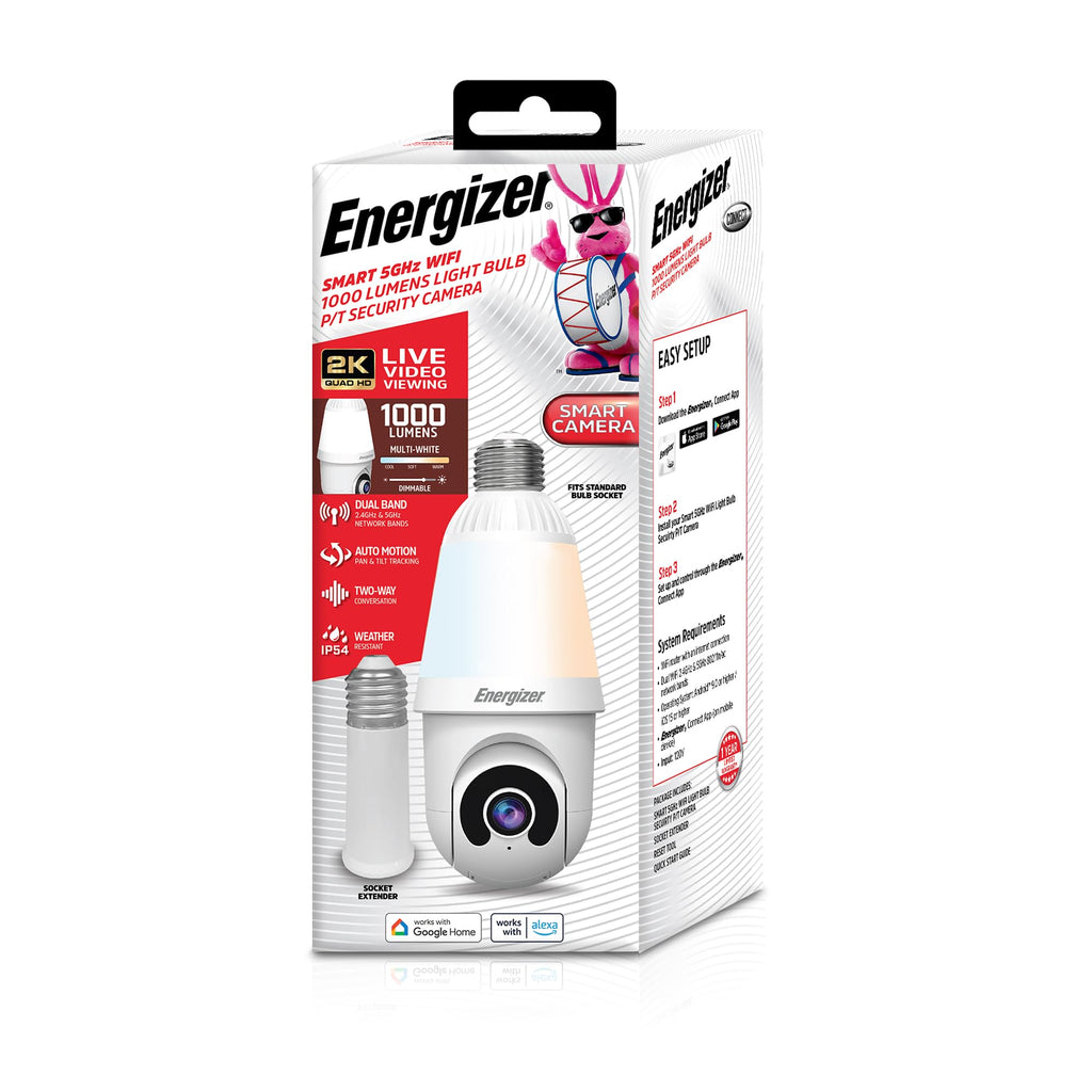 New Energizer Smart 2K Light Bulb Camera - PanTilt Auto Tracking 1000 Lumens LED