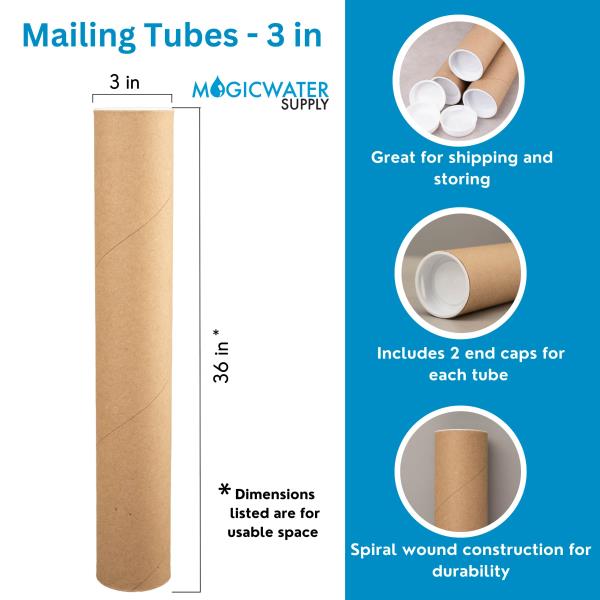 MagicWater Supply 3 x 36 Inch Kraft Mailing Tubes with End Cap - 6 Pack Retail $52.00