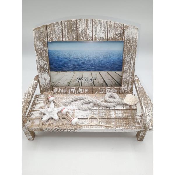 Nautical Beach Photo Frame 6 x 4 with Starfish and Rope Decor in Distressed White Retail $25.00