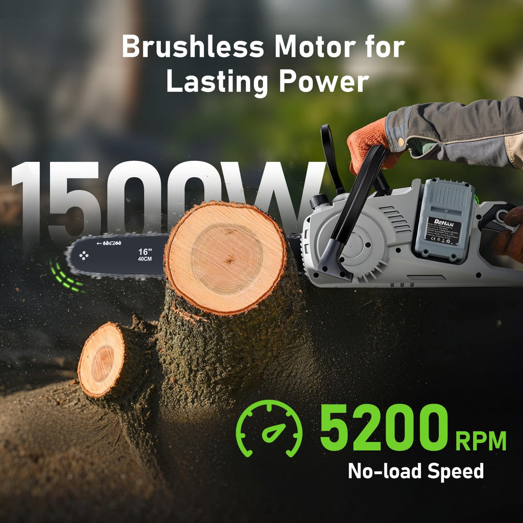 Inch Brushless Electric Chainsaw 2x 4.0Ah 21V Battery Tool-Free Tension Instant Brake