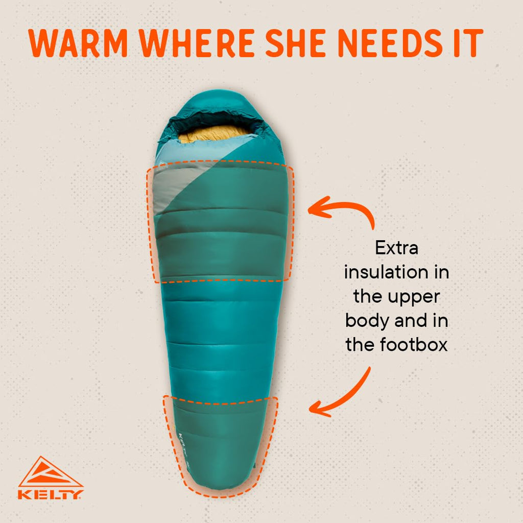 Open-Box New Kelty Cosmic 20 Degree 550 Down Fill Womens 3-Season Sleeping Bag - Deep Lake Teal