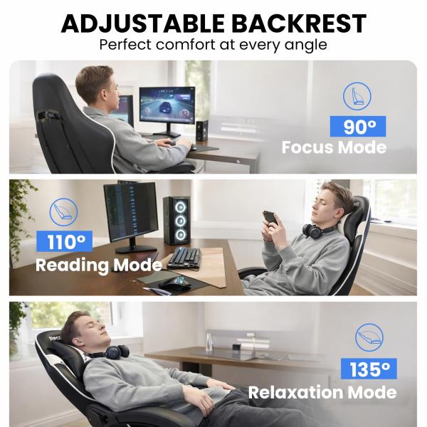 Ergonomic Video Gaming Chair for Adults with Footrest Arctic White