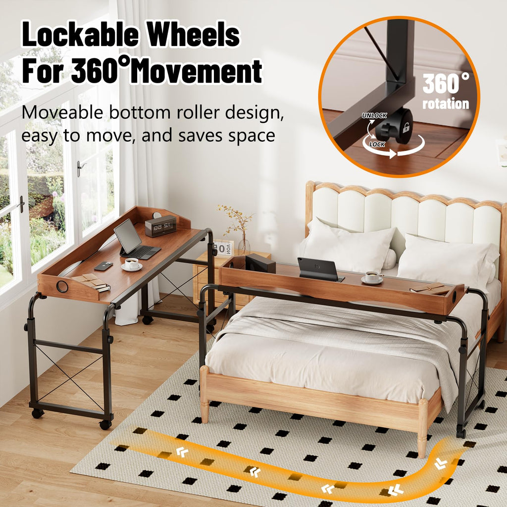 Open-Box New BYMECOST Adjustable Overbed Laptop Desk Oaken for QueenFull Beds Retail $99.99
