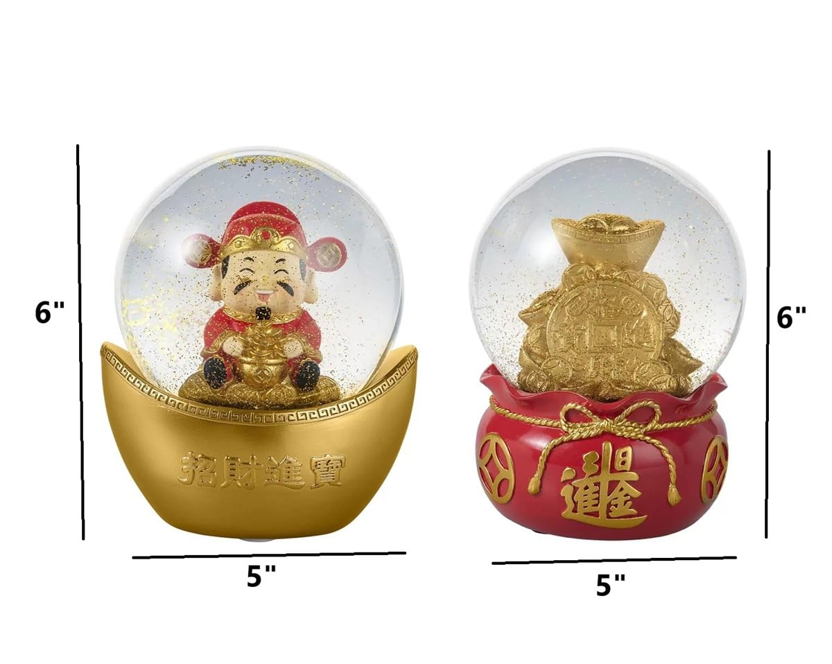 Lunar New Year Wealth and Fortune Water Globes Set of 2 - RedGold