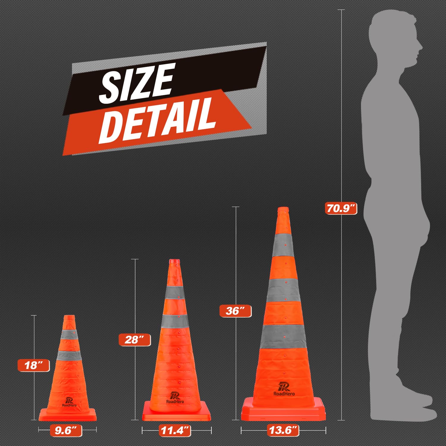 Open-Box New RoadHero 28 Collapsible Traffic Safety Cones with Reflective Collar 4-Pack Retail $44.00