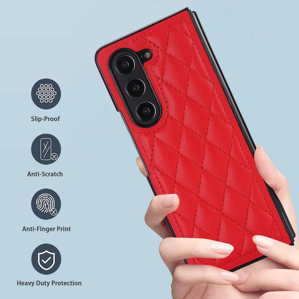 Samsung Galaxy Z Fold 6 Diamond Grain Leather Flip Case - Red
