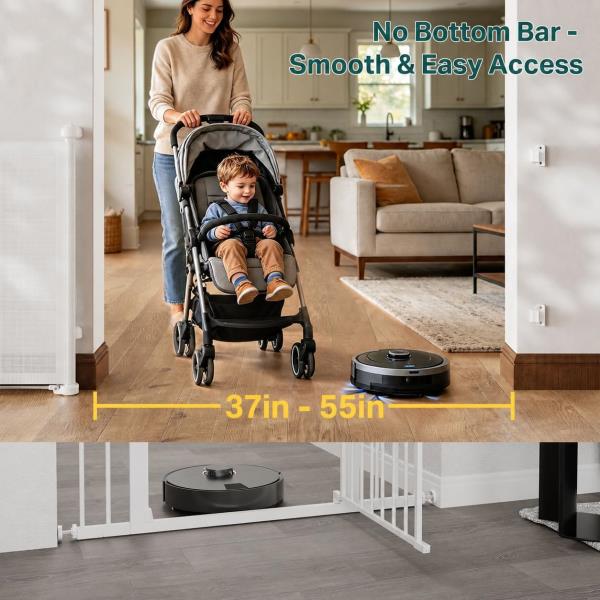 Retractable Baby Gate for Stairs and Doorways 37-55 Inch White
