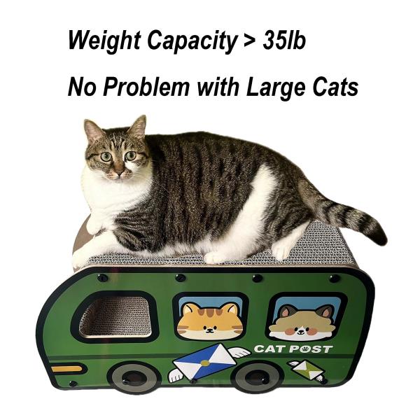 Increased Width Cat Scratching Board Green Bus Large Double Layers Cardboard House 9x11.8x22 Inch