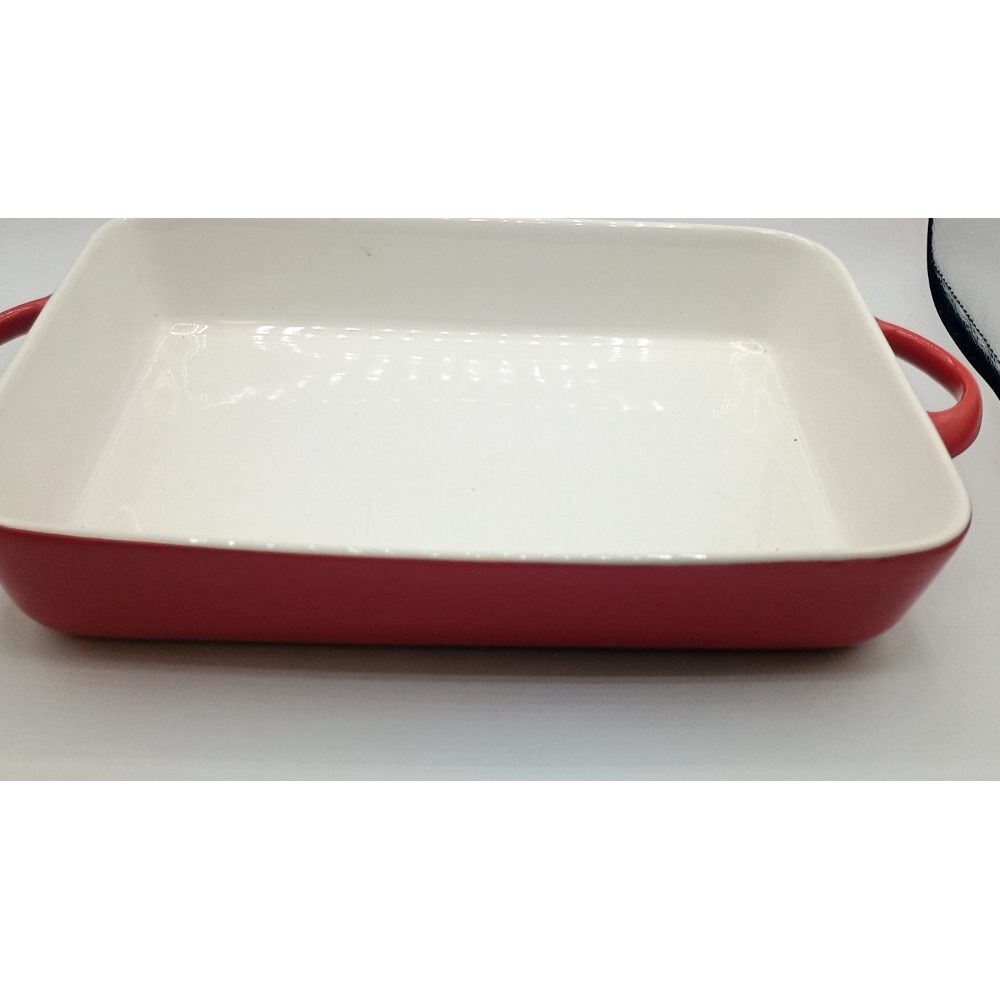 New As-Is Red Ceramic Baking Dish with Handles Retail $25.00
