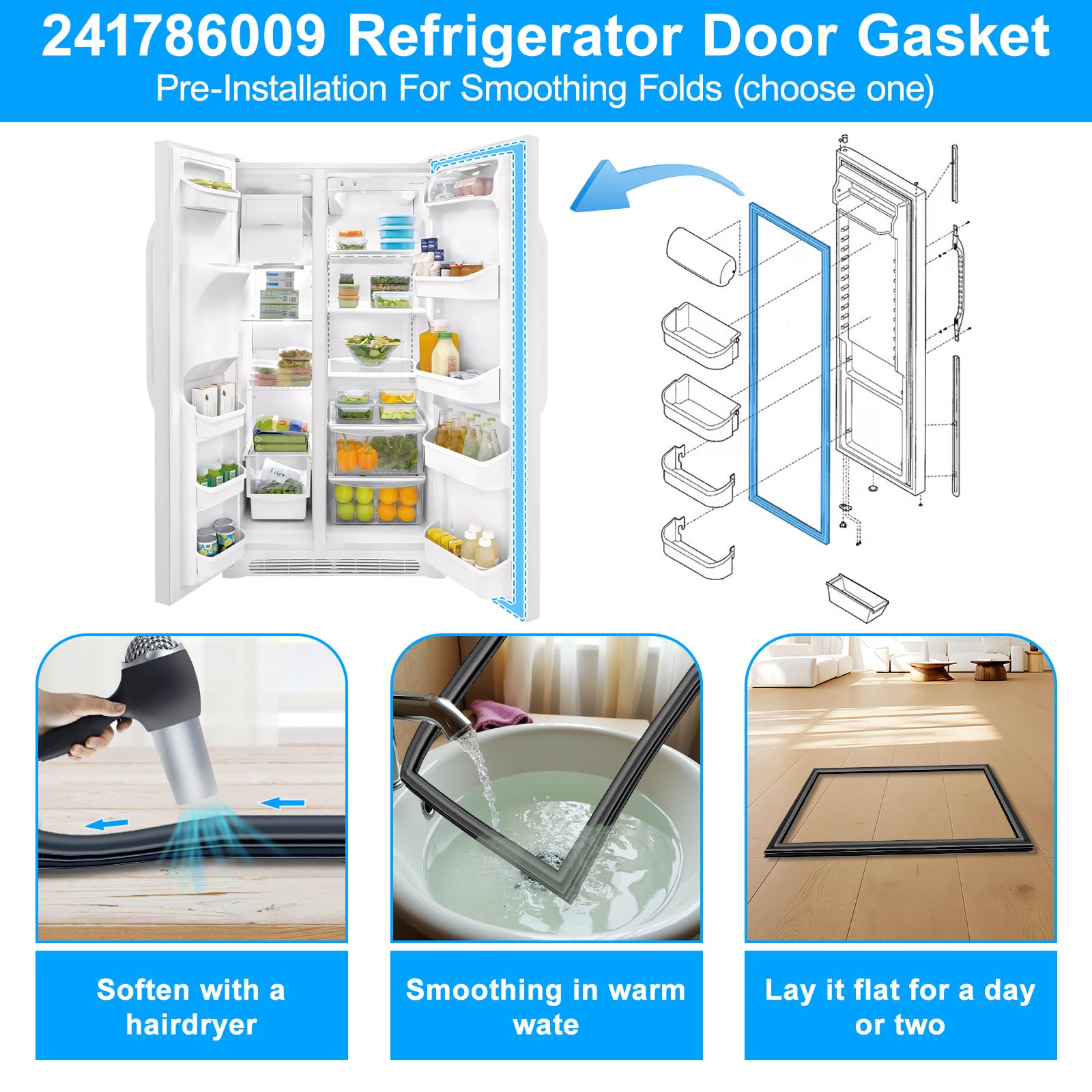 Black Frigidaire Kenmore Refrigerator Door Gasket 241786009 241786013