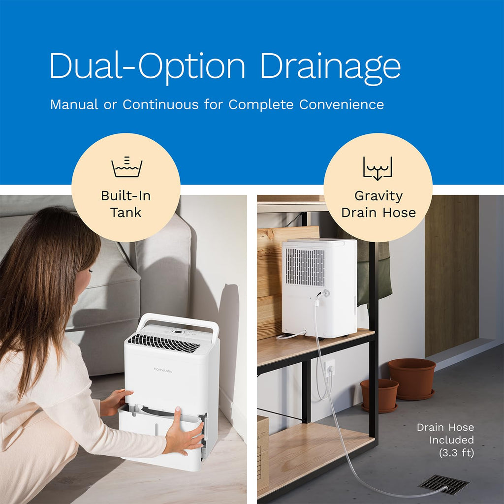 White Ultra Quiet Compact Wi-Fi Dehumidifier 8 Pint for 1800 Sq Ft