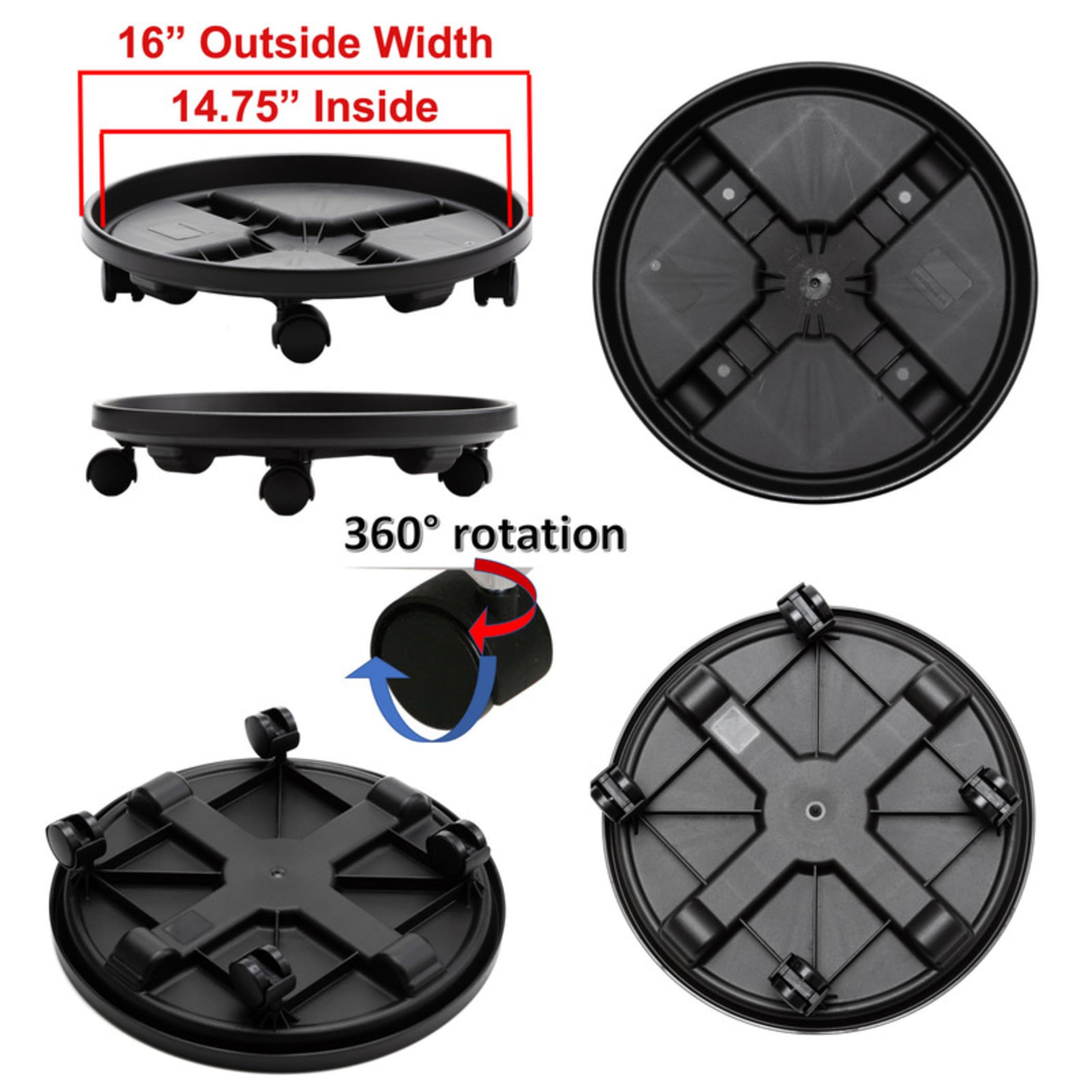 Round Planter Caddy with Wheels 16 Black 125 lb Capacity
