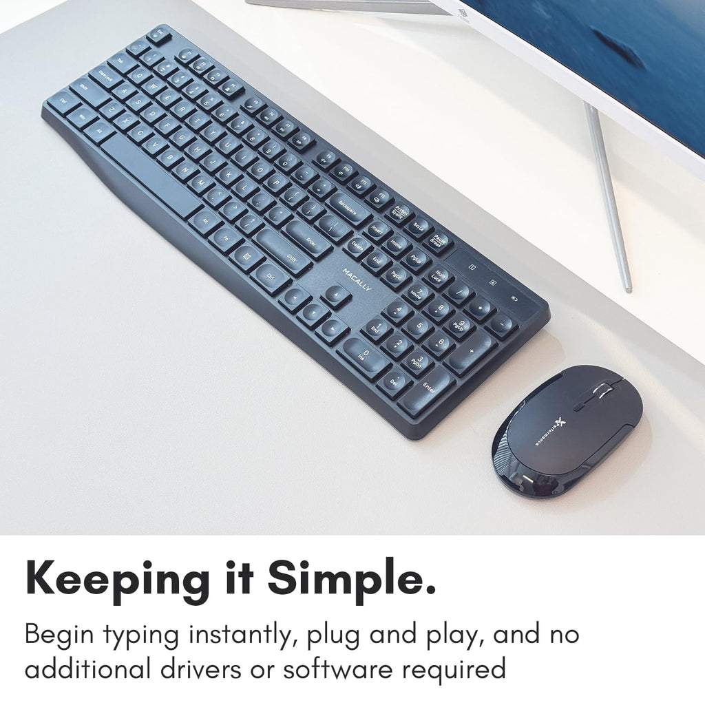 Open-Box New Macally 2.4G Wireless Keyboard - Full Size Quiet Keys for PC - Computer Keyboard Retail $14.00