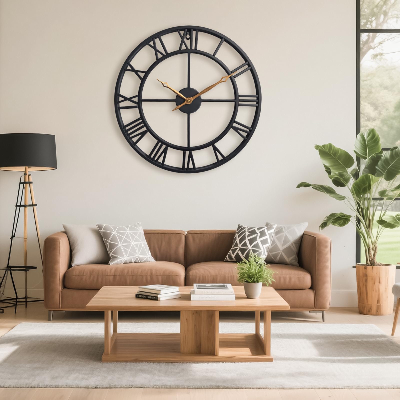 Black 18.5 Inch Metal Quiet Wall Clock with Roman Numerals