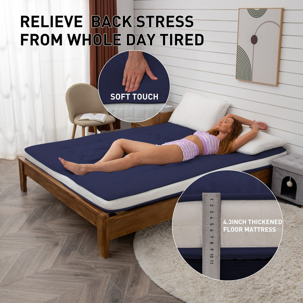Japanese Floor Futon Mattress Extra Thick Folding Roll Up Navyblue