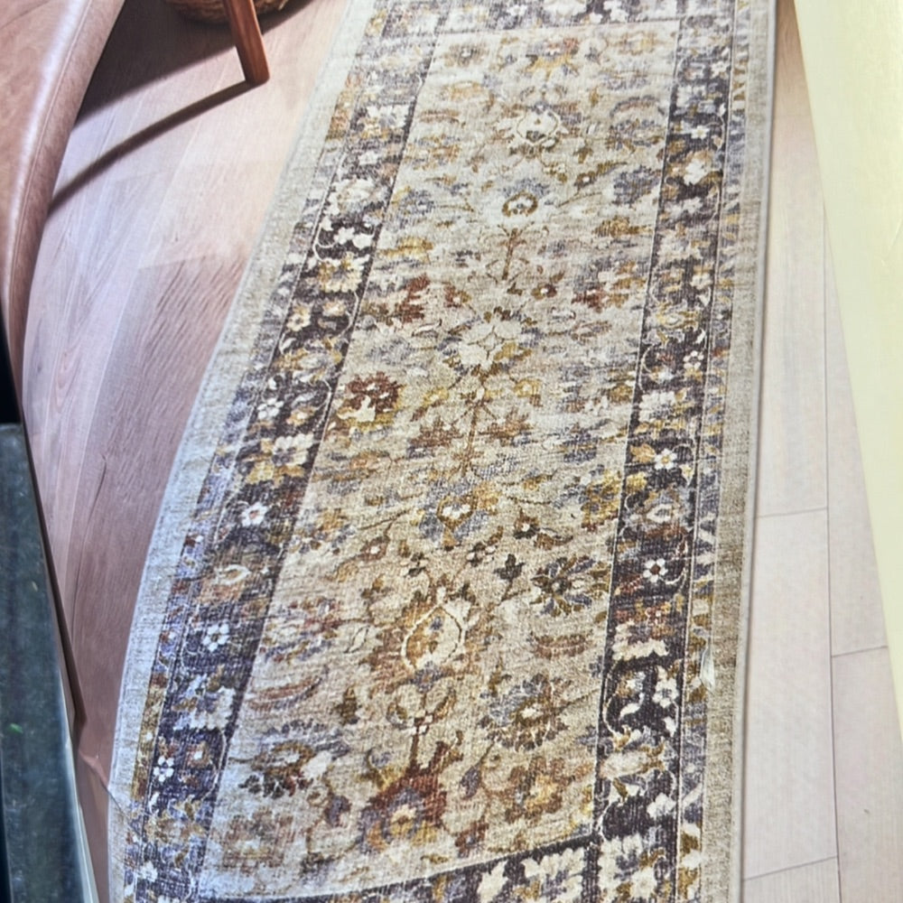 Distressed Medallion Runner Rug Neutral Tones 2 ft x 7 ft