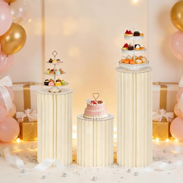 Set of 3 Cylinder Stands for Party 15.7 23.6 31.5 White Foldable Cardboard Display