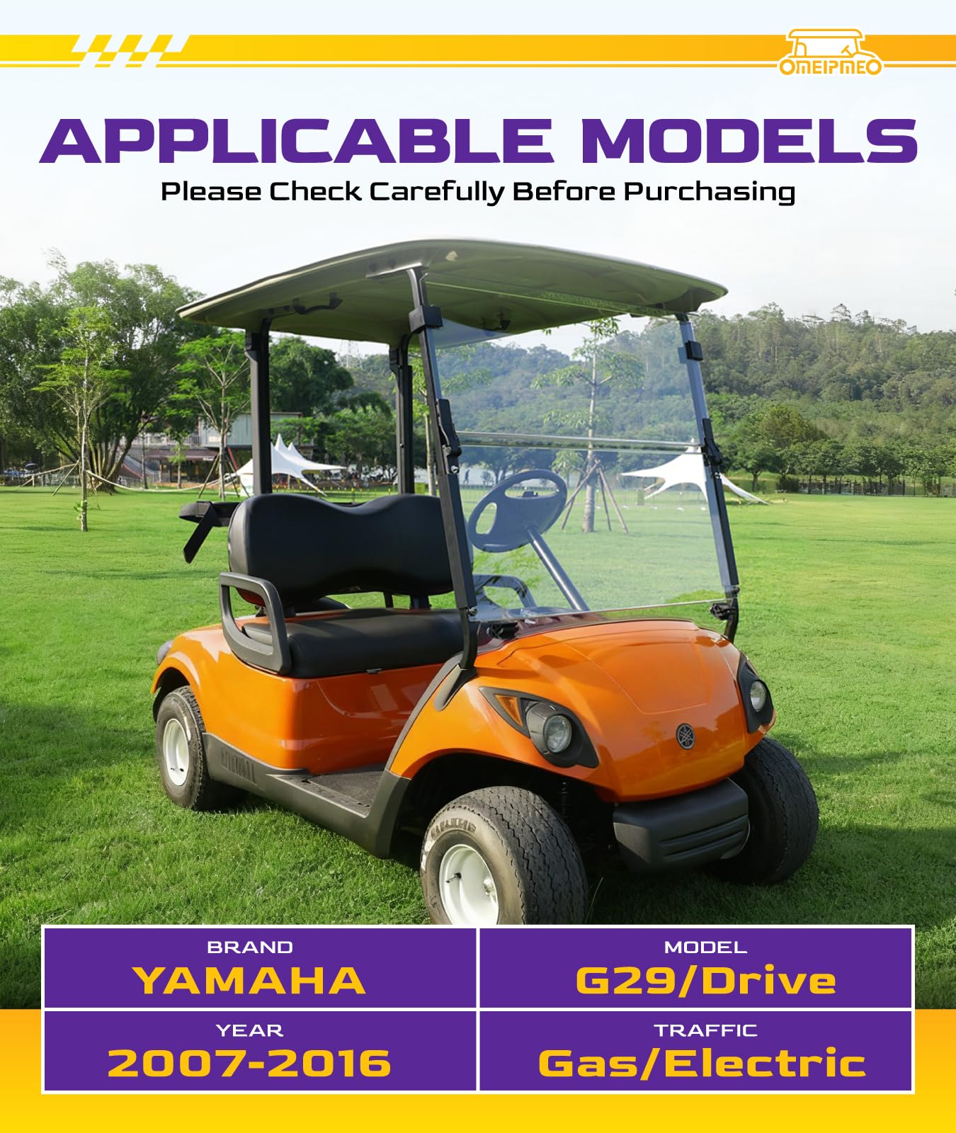 Clear Foldable Golf Cart Windshield for Yamaha G29Drive 2007-2016