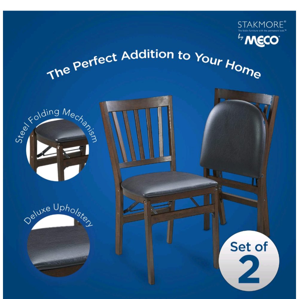 Stakmore by Meco Folding Chairs Set of 2 Wood Upholstered Seat Retail $120.00