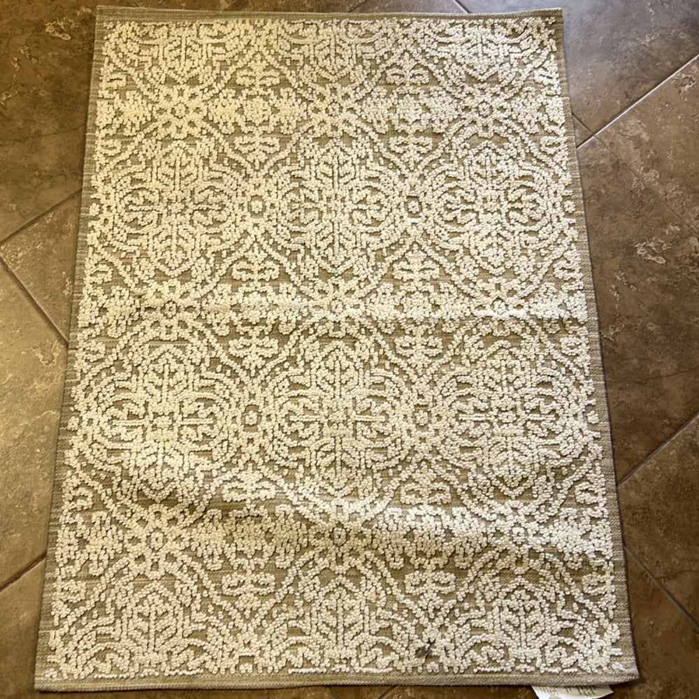 Mohawk Home Lancaster Beige Damask Stain Resistant Polyester Accent Rug 30 x 45