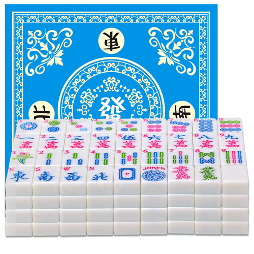 American Mahjong Set with 166 1.2-inch Lantian Jade White Tiles  Mat