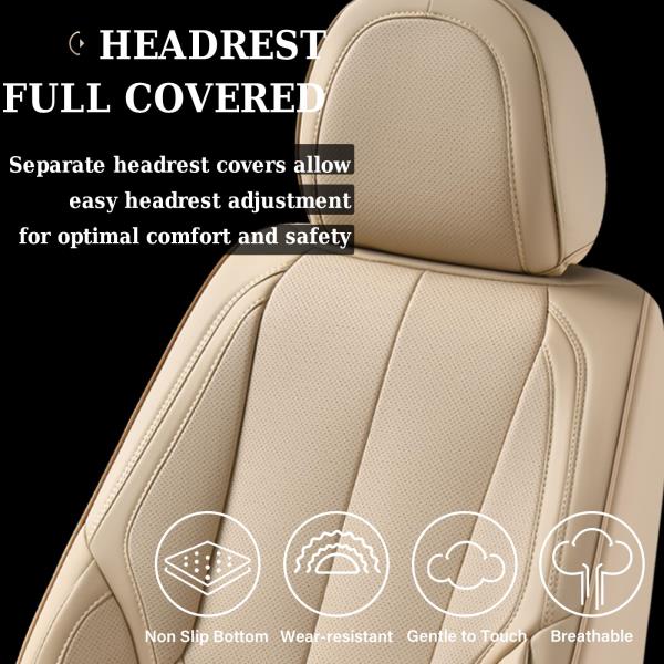 Waterproof Nappa Leather Front Car Seat Covers Universal Fit Beige