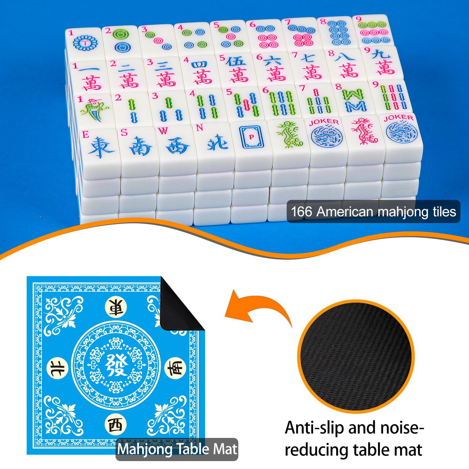 American Mahjong Set with 166 1.2-inch Lantian Jade White Tiles  Mat