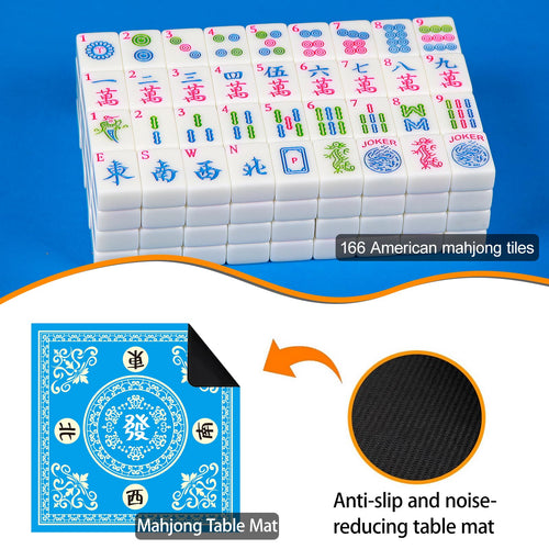 American Mahjong Set with 166 1.2-inch Lantian Jade White Tiles  Mat
