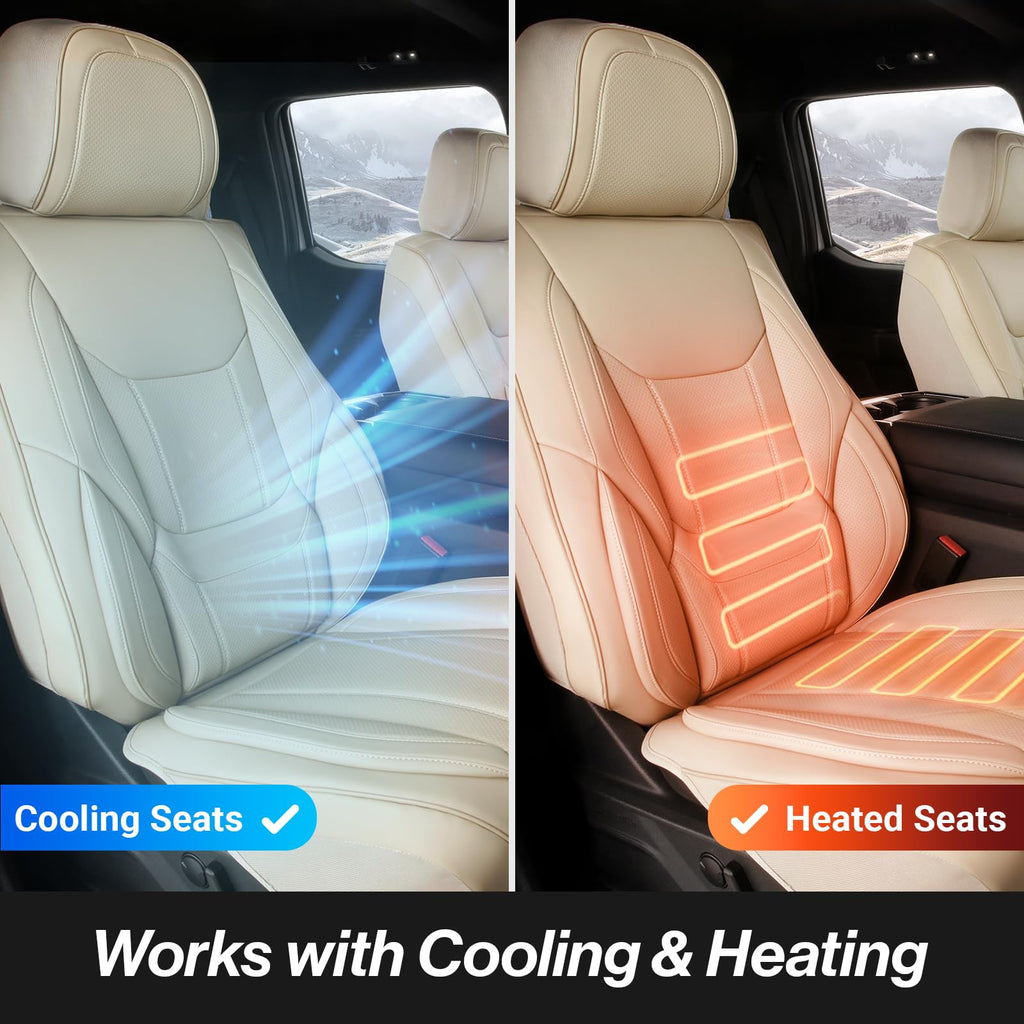 Custom Fit Car Seat Covers for SUV Faux Leather Memory Foam Waterproof Non-Slip Front Beige