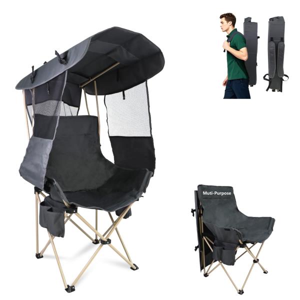 Folding Camping Chair with 360 Sun Protection Canopy Portable Outdoor Shade Chair Grey