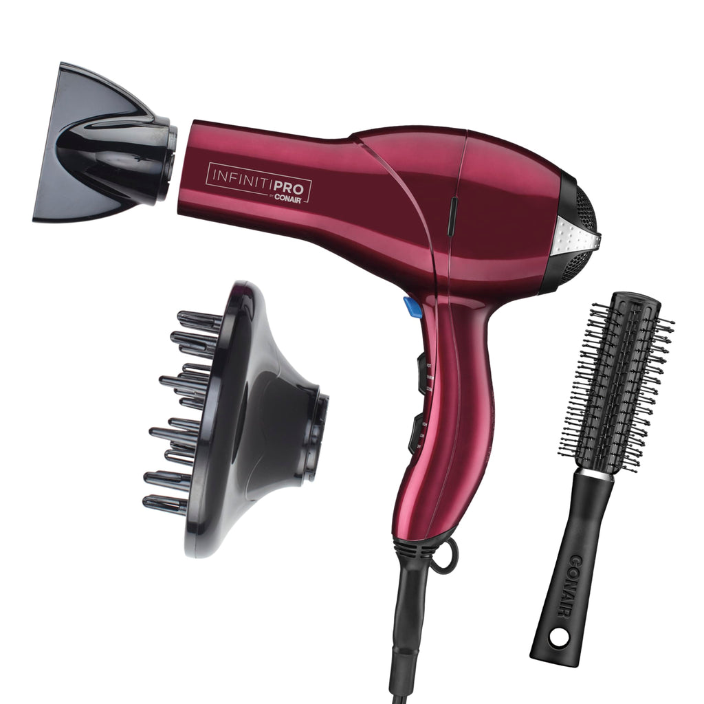 Conair Infiniti Pro Hair Dryer w Diffuser Concentrator  Bonus Brush - Tourmaline Ceramic - Burgundy