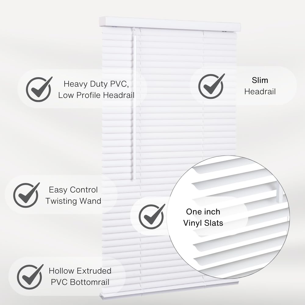Cordless 1 Vinyl Light Filtering Mini Blind 35 W x 36 L White