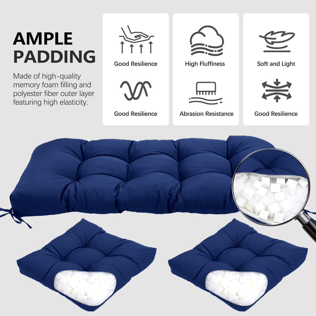 3 Pcs Wicker Chair Cushions Patio Loveseat Chaise Cushion Set - 1200D 47x19*4 Inch Waterproof Wicker Bench Cushions with 2 19x19x4 Inch Chair Cushions for Garden Porch Wicker Patio Furniture(Navy) Retail $49.00