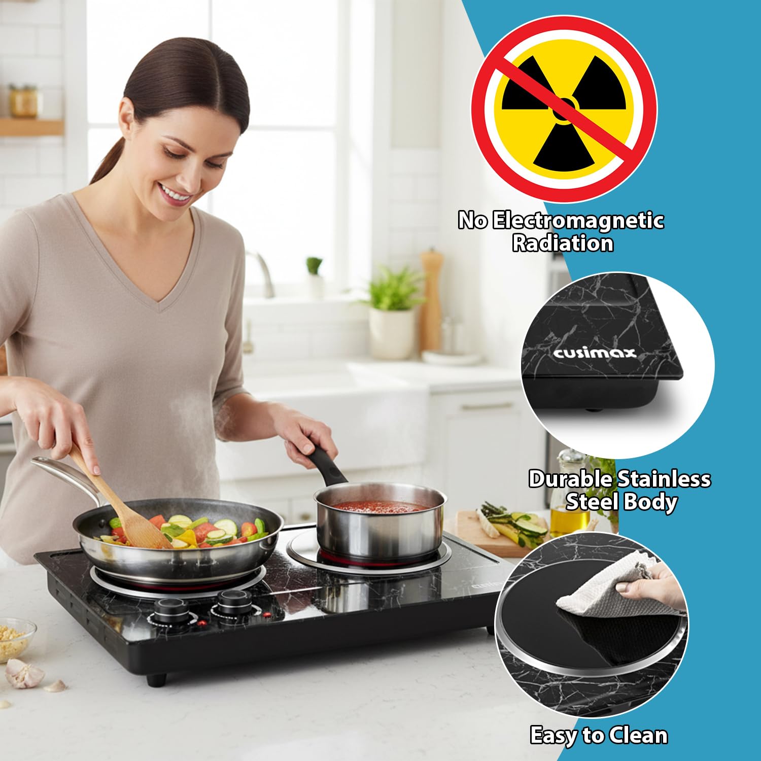 Double Burner Electric Hot Plate 1800W Infrared Countertop Stove Black Marble $56.25