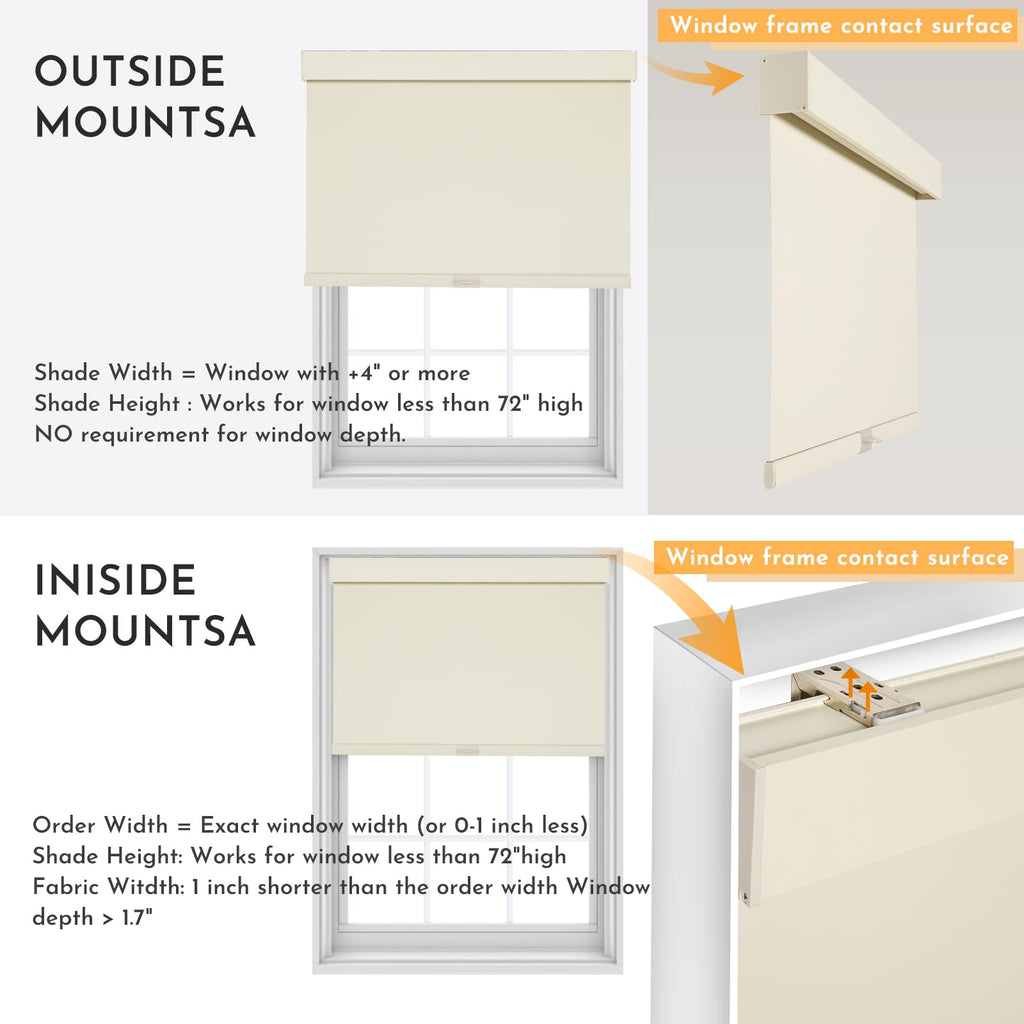 Beige Cordless Blackout Roller Shades 34.5W x 64H with Valance Thermal Insulated Free-Stop Retail $54.00