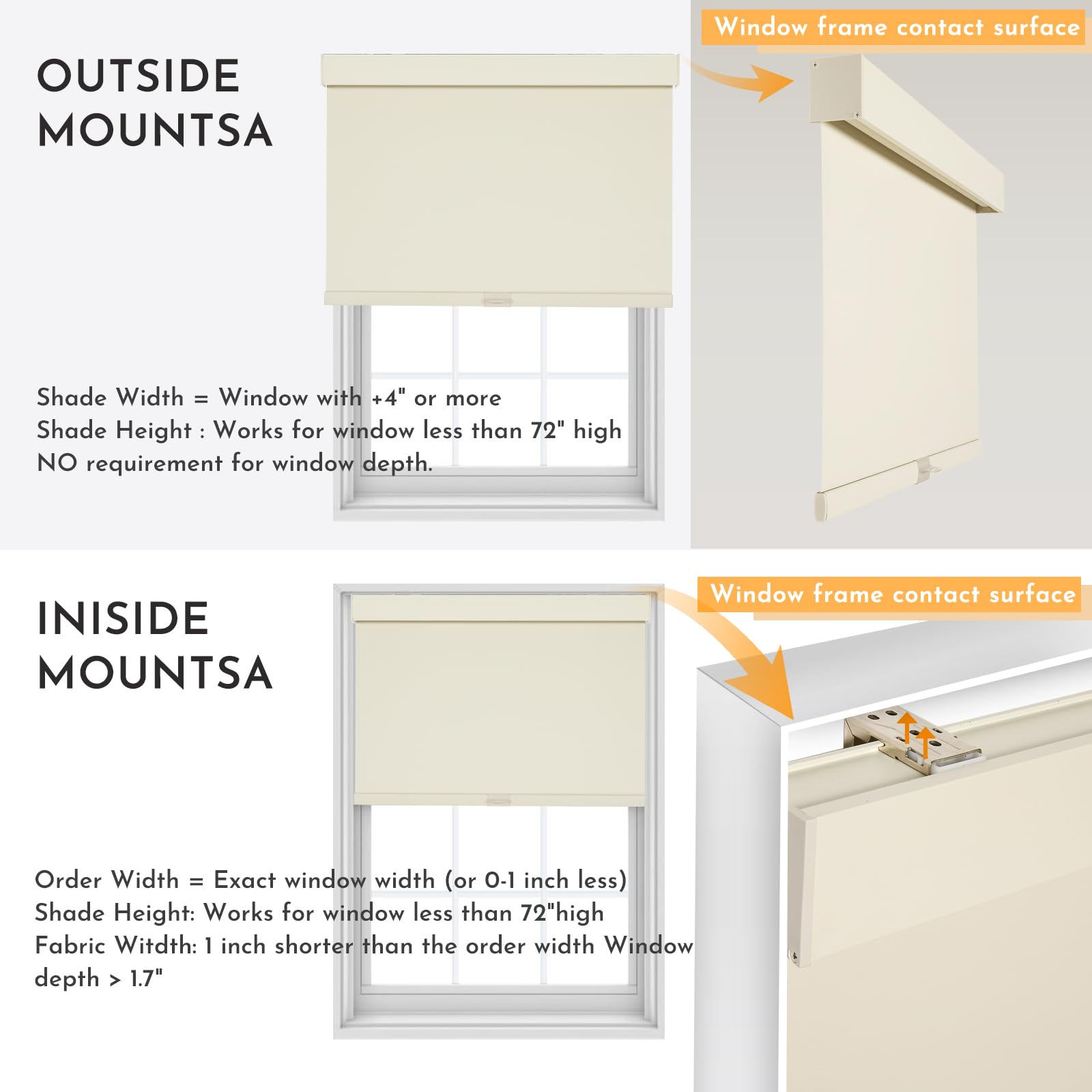 Beige Cordless Blackout Roller Shades 34.5W x 64H with Valance Thermal Insulated Free-Stop Retail $54.00