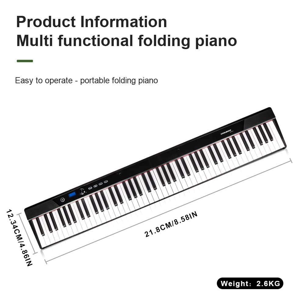 Portable Foldable 88-Key Semi-Weighted Digital Piano Black