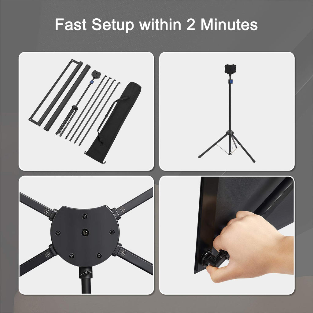Portable Projector Screen with Stand, Outdoor Movie Screen, 80 Inch 16:9, Light-Weight, Mobile and Compact, Easy Setup and Carrying, Projection Screen with 1.2 Gain Glass Fiber, Idea for Home Cinema. Retail $79.00