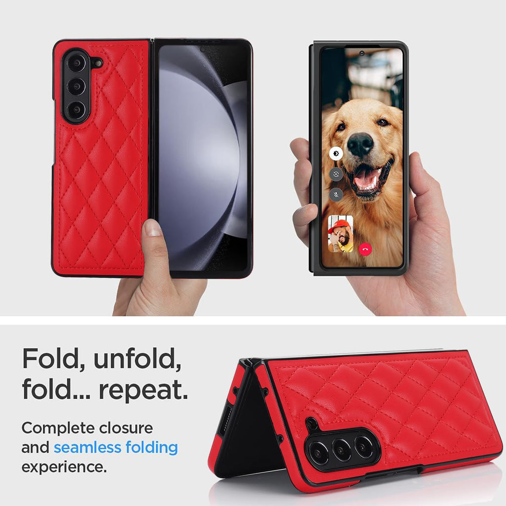 Samsung Galaxy Z Fold 6 Diamond Grain Leather Flip Case - Red
