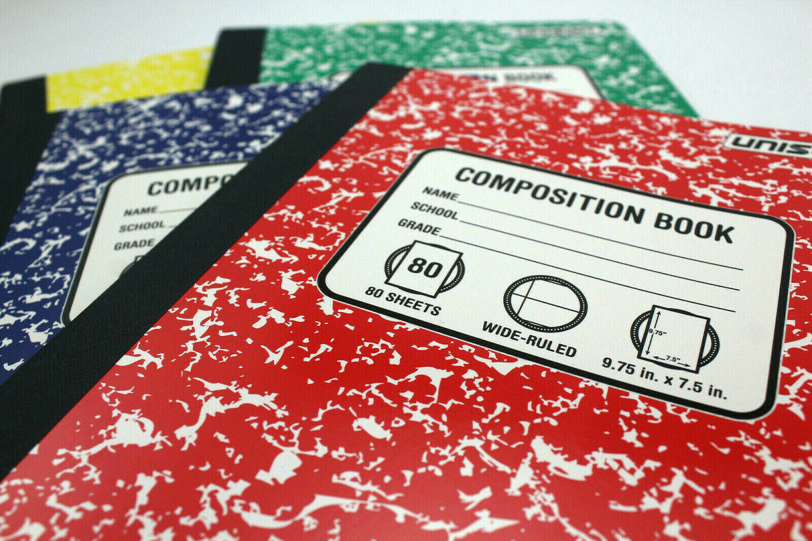 As-Is Unison Composition Notebook 4-Pack - Wide Ruled 9.75x7.5 80 Pages - Red