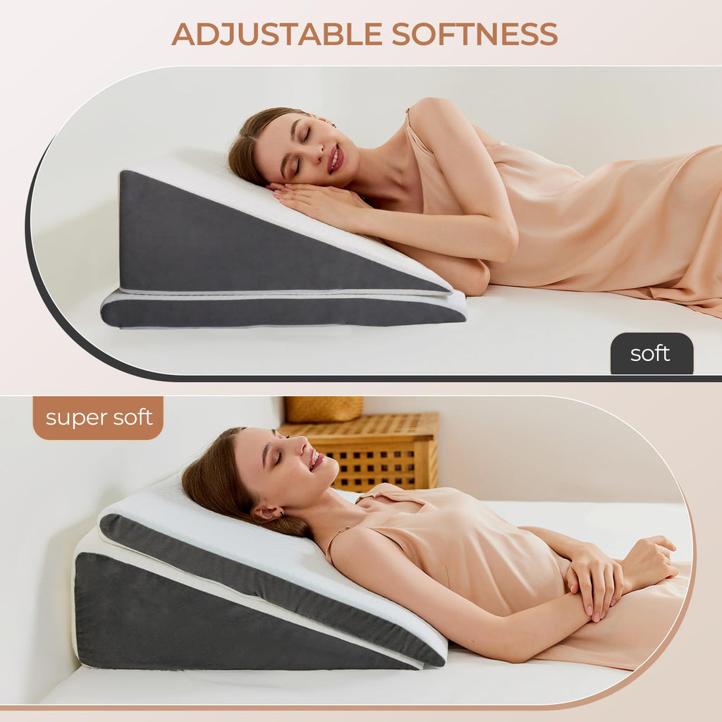 2-Pack Adjustable Memory Foam Wedge Pillow with 2 Heights  Softness Retail $32.00