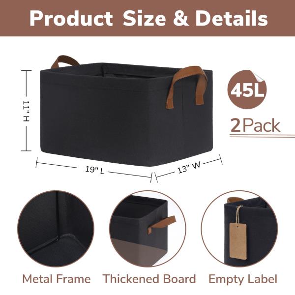L Extra Large Fabric Storage Bins for Shelves 19 L x 13 W x 11 H Black 2-Pack
