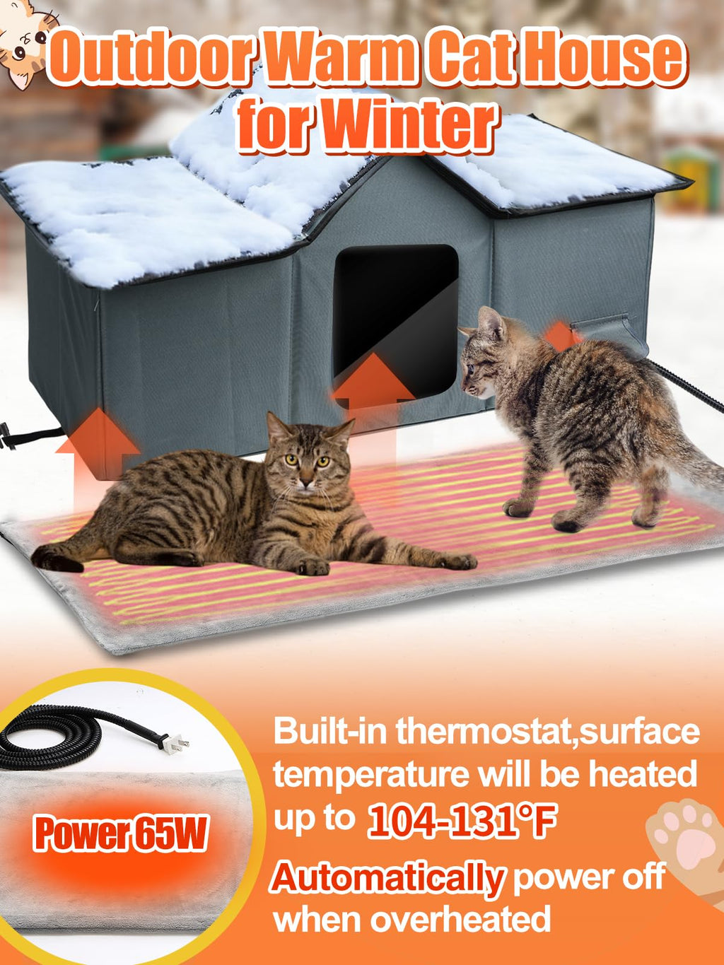 Open-Box New MEWTOGO X-Large Outdoor Heated Cat House w Heating Pad