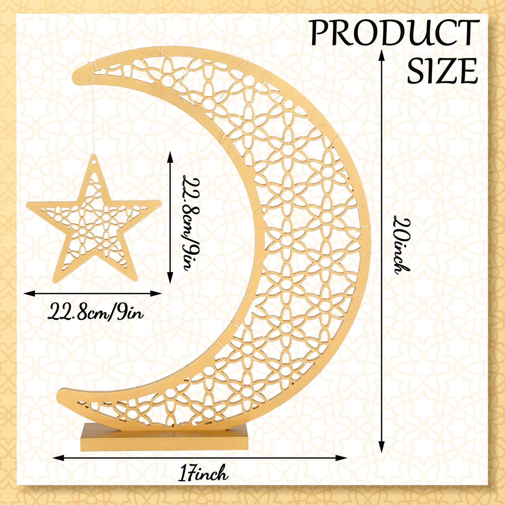 Ramadan Eid Crescent Star Wooden Light Decoration 20x17 Inches