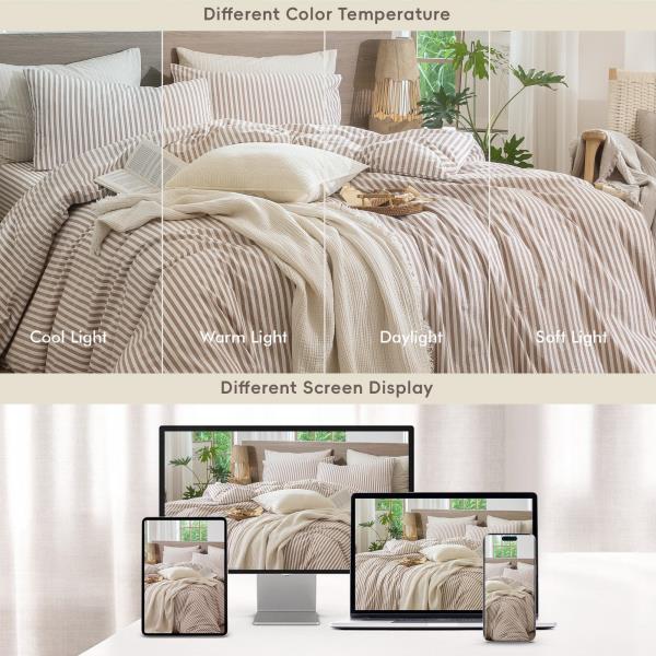 MooMee Striped Duvet Cover Set 100% Washed Cotton Linen Like Queen Retail $74.00